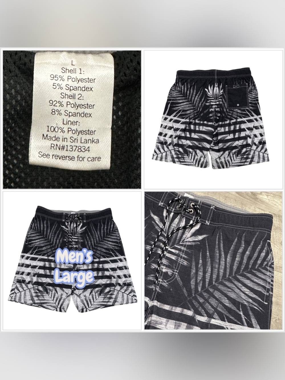 Men's Sonoma Large Boardshorts Swim Shorts Trunks Board Hybrid Stripe Black Gray